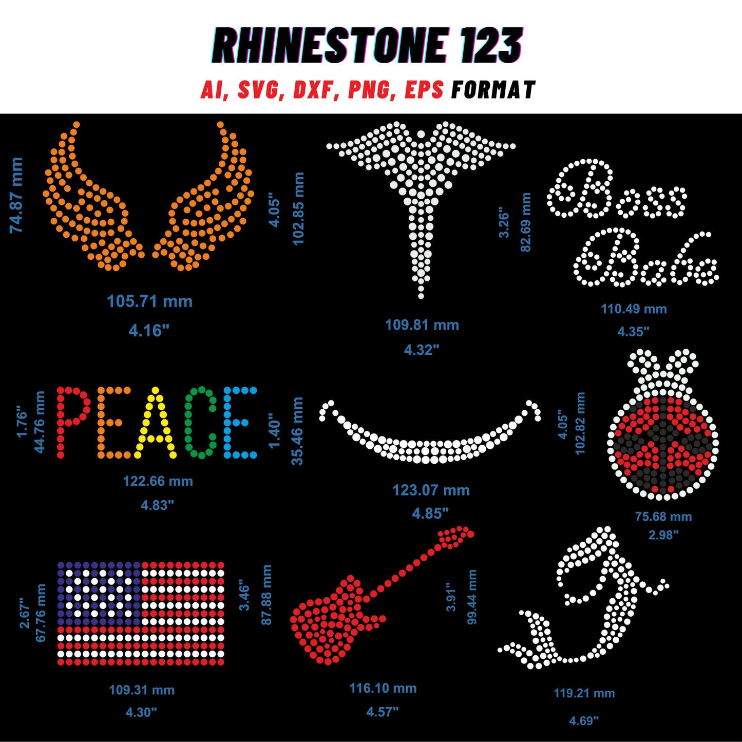 SMALL DESIGN BUNDLE Of 9 Rhinestone svg usa flag svg boss babe Rhinestone Template for Cricut rhinestone template material rhinestone 10ss