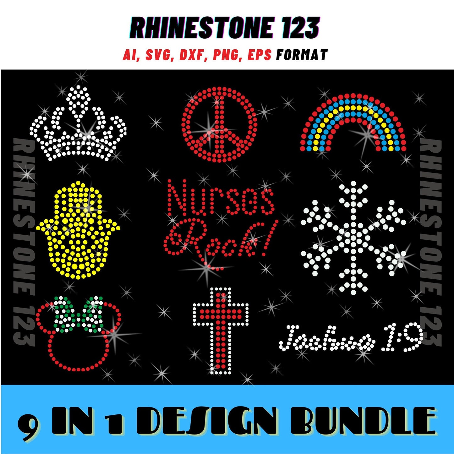 SMALL DESIGN BUNDLE Of 9 Crown svg Hamsa Hand Svg Snowflake Rhinestone Template for Cricut rhinestone template material rhinestone 10ss