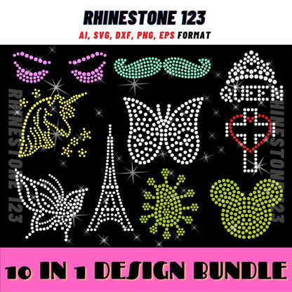 SMALLDESIGN BUNDLE 10 IN 1 Queen svg Unicorn Svg Butterfly Rhinestone Template for Cricut rhinestone template material rhinestone 10ss