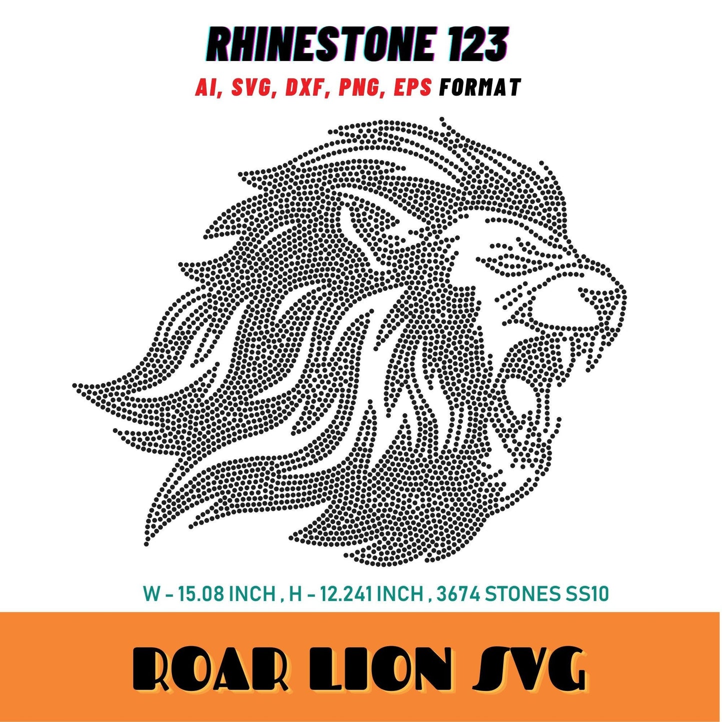 LARGE ROAR LION svg Rhinestone Template for Cricut rhinestone template material rhinestone 10ss Instant Download File