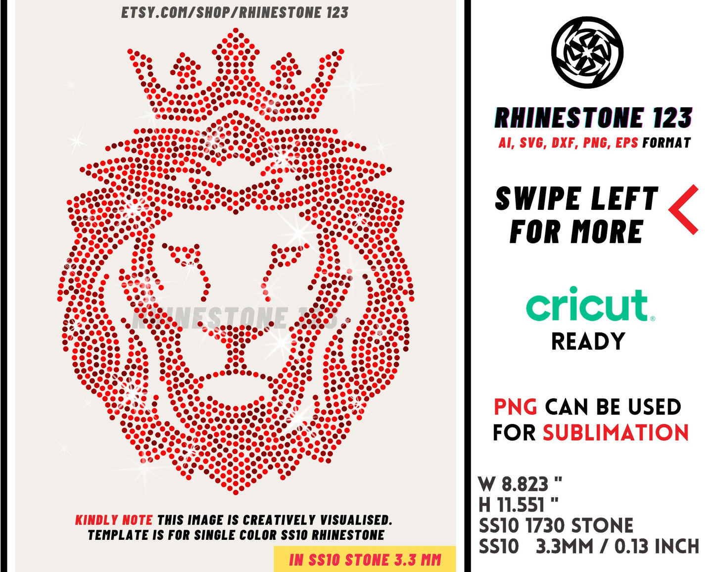 Crown Lion Rhinestone Template for Cricut rhinestone template material rhinestone 10ss Instant Download File King Lion ai svg png eps