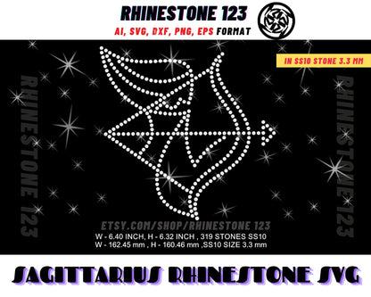 MEDIUM SAGITTARIUS SVG, Zodiac Sign svg, Rhinestone Template for Tshirts, rhinestone template material rhinestone 10ss, rhinestone projects