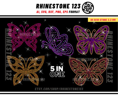 GROUP 2] 5 BUTTERFLIES RHINESTONE template svg Bundle Rhinestone Template for Cricut rhinestone template material rhinestone 10ss Download