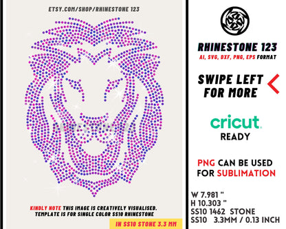 Lion Rhinestone Template for Cricut rhinestone template material rhinestone 10ss Instant Download File ai svg png eps dxf cdr