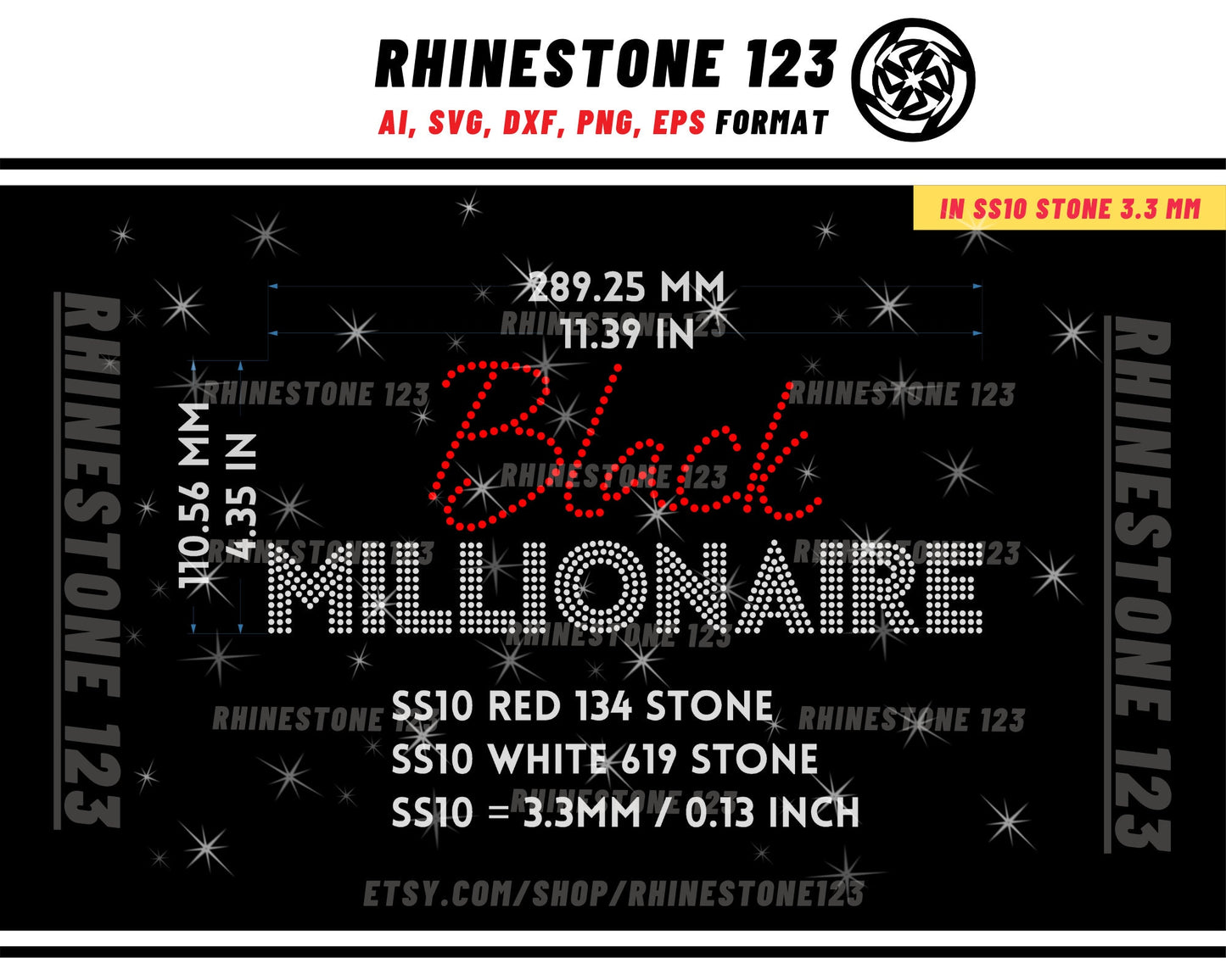 BLACK MILLIONAIRE Rhinestone Template for Cricut rhinestone template material rhinestone 10ss Instant Download File ai svg png cdr dxf eps