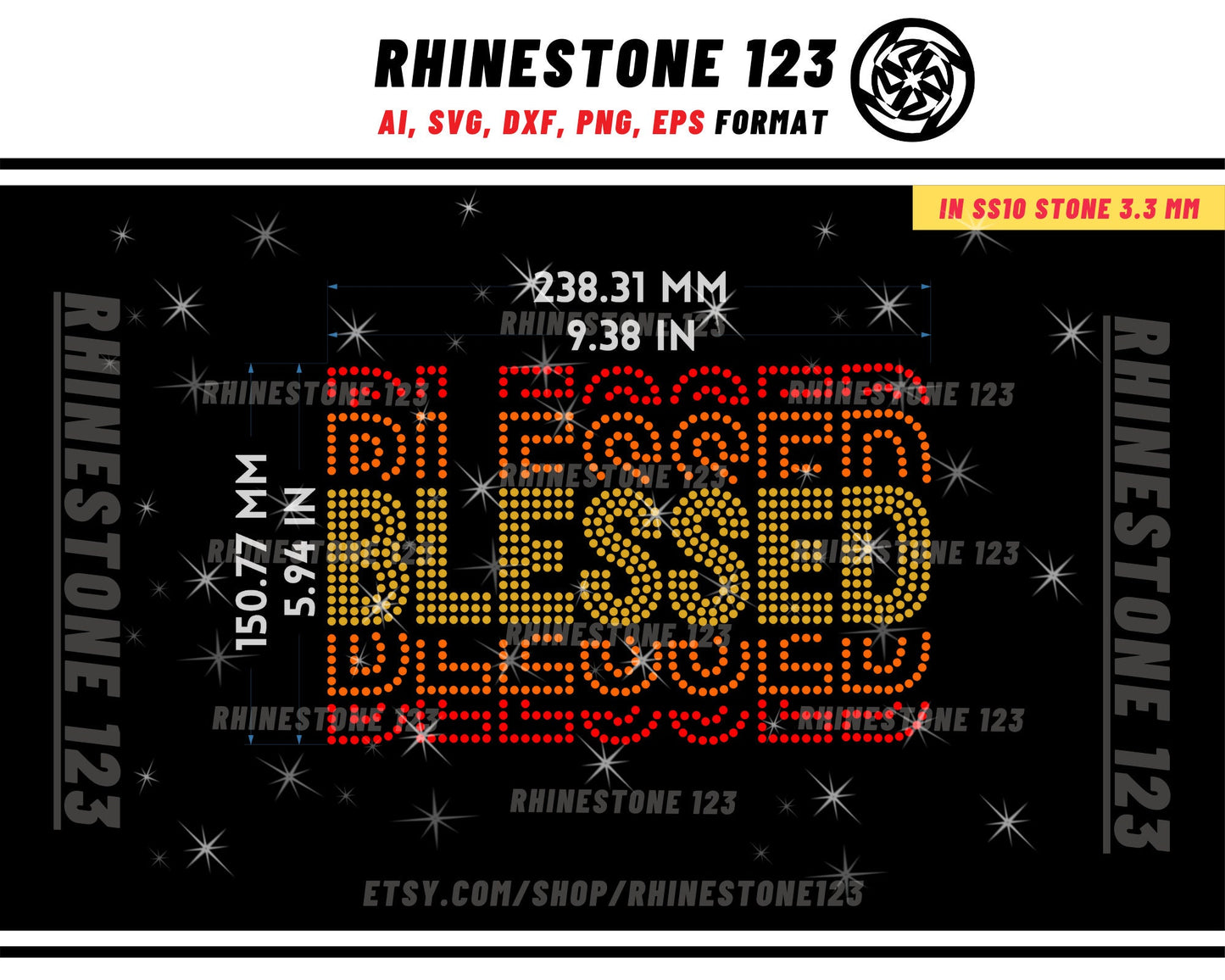 STACKED BLESSED Rhinestone Template for Cricut rhinestone template material rhinestone 10ss Instant Download File ai svg png cdr dxf eps