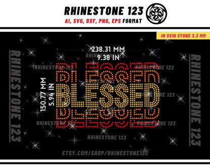 STACKED BLESSED Rhinestone Template for Cricut rhinestone template material rhinestone 10ss Instant Download File ai svg png cdr dxf eps