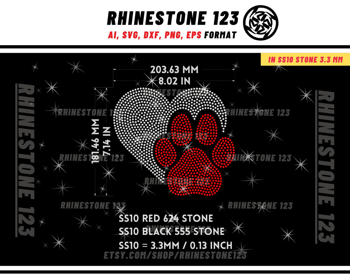 HEART with PAW Rhinestone Template for Cricut rhinestone template material rhinestone 10ss Instant Download File ai svg png cdr dxf eps