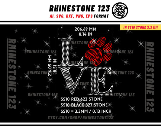 LOVE PAW Rhinestone Template for Cricut rhinestone template material rhinestone 10ss Instant Download File ai svg png cdr dxf eps