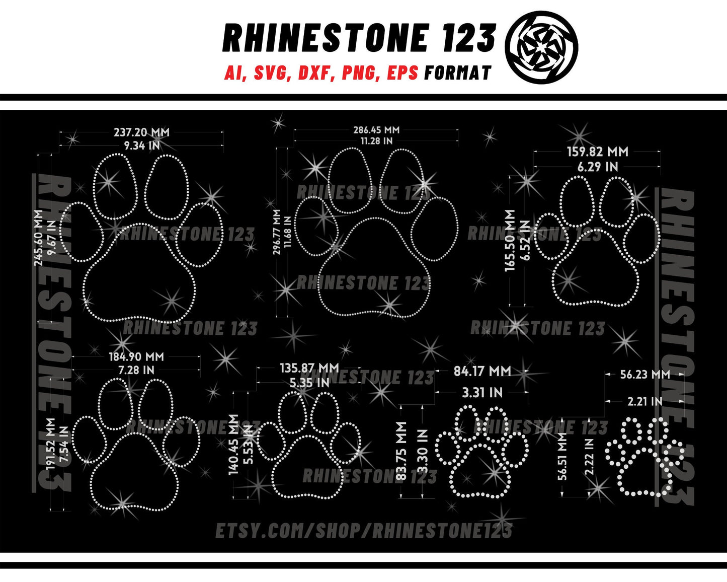 BUNDLE Paw Rhinestone Template for Cricut rhinestone template material rhinestone 10ss Instant Download File ai svg png cdr dxf eps