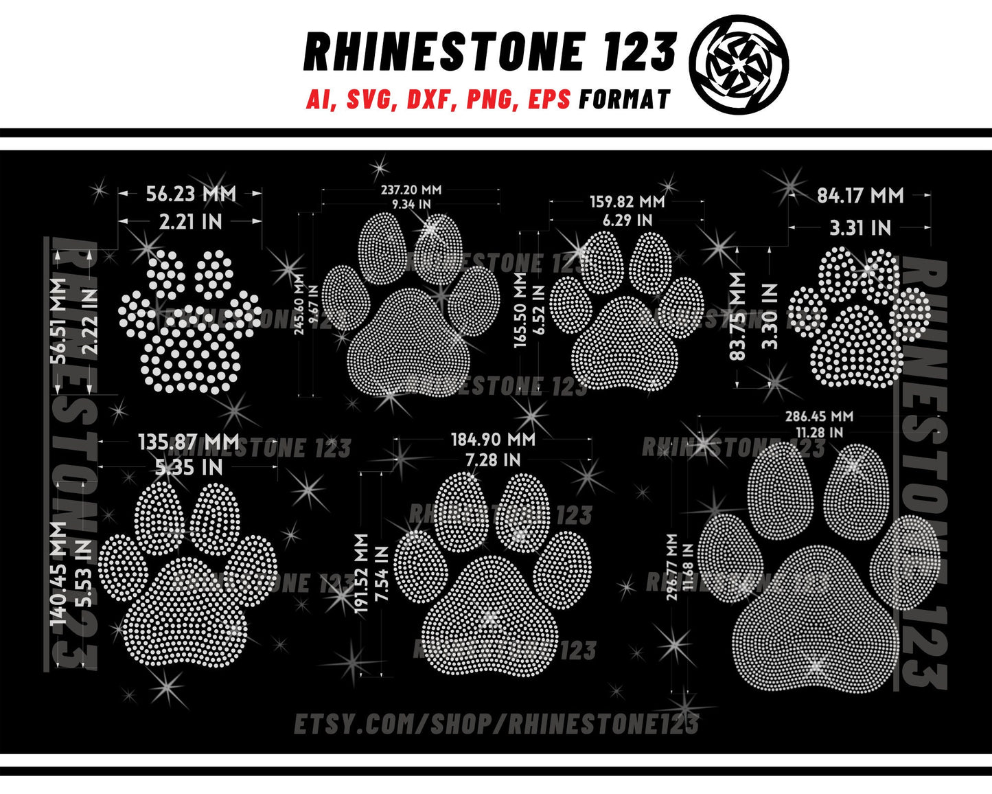 BUNDLE Paw Rhinestone Template for Cricut rhinestone template material rhinestone 10ss Instant Download File ai svg png cdr dxf eps