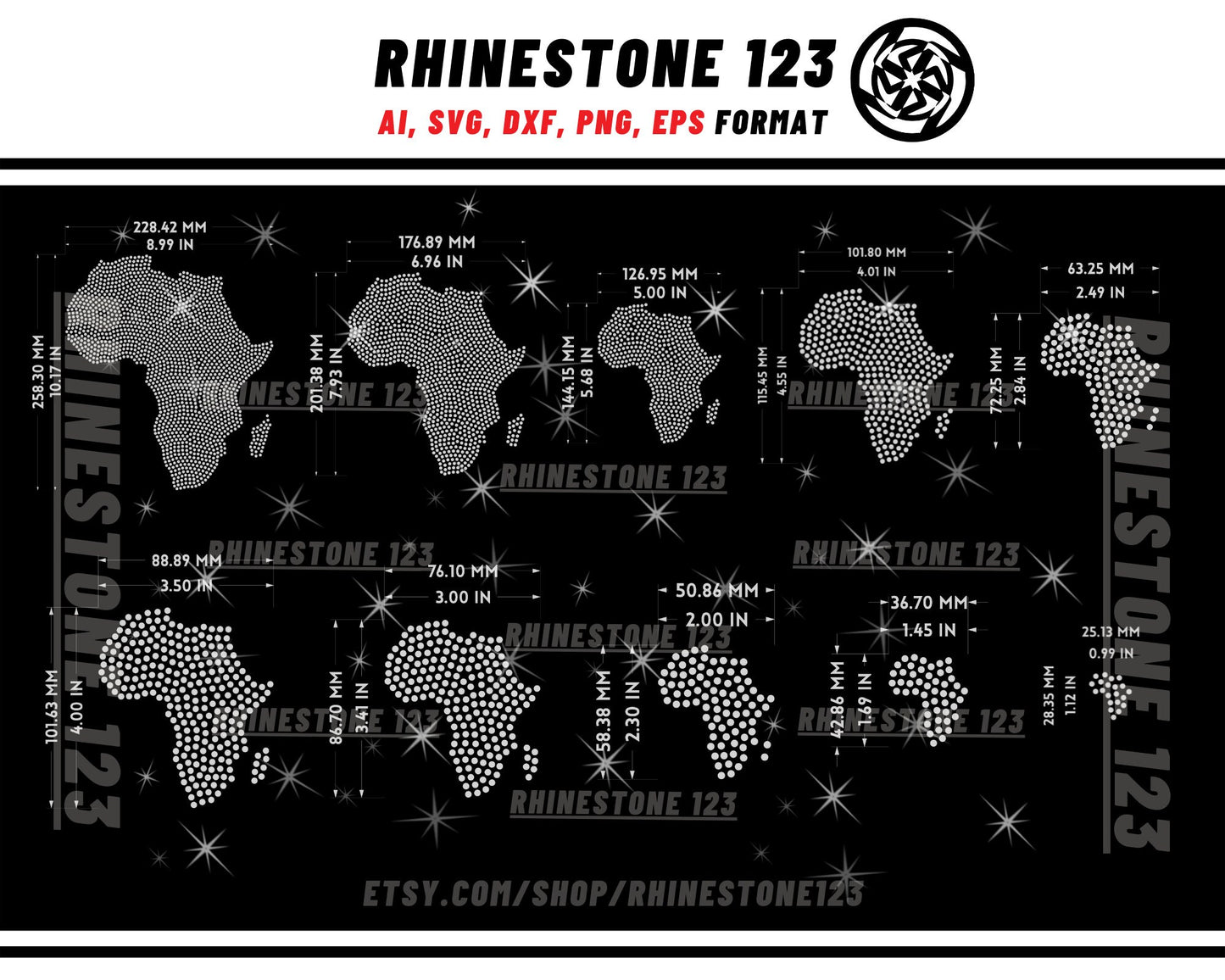 AFRICA MAP Rhinestone Template for Cricut Black History Month svg rhinestone 10ss Instant Download File ai svg png cdr dxf eps