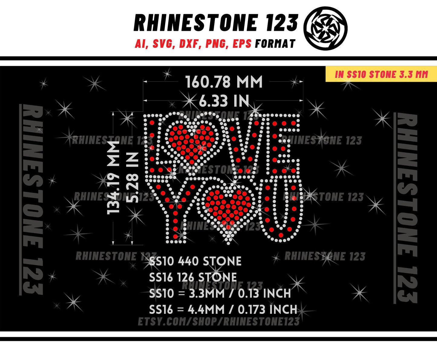 LOVE YOU Rhinestone Template for Cricut rhinestone template material rhinestone 10ss Instant Download File ai svg png cdr dxf eps