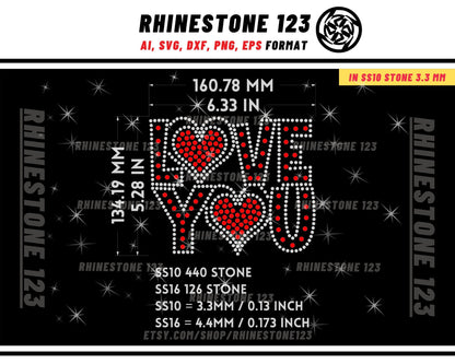 LOVE YOU Rhinestone Template for Cricut rhinestone template material rhinestone 10ss Instant Download File ai svg png cdr dxf eps