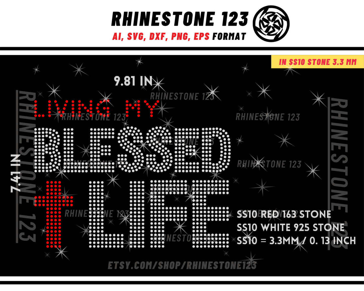 LIVING MY BLESSED Life Rhinestone Template for Cricut rhinestone template material rhinestone 10ss Instant Download File ai svg png dxf eps