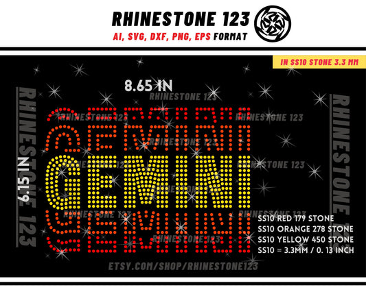 Tiled GEMINI RHINESTONE template, Zodiac Sign svg, Rhinestone Template for Tshirts, rhinestone template material ss10, rhinestone projects