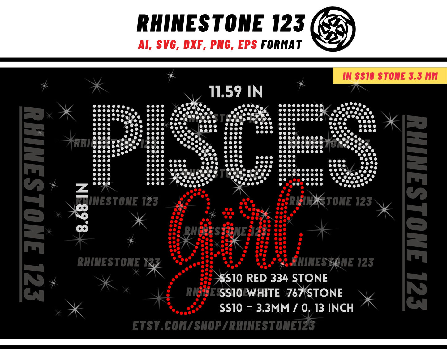 PISCES GIRL RHINESTONE template, Zodiac Sign svg, Rhinestone Template for Tshirts, rhinestone template material, rhinestone ss10