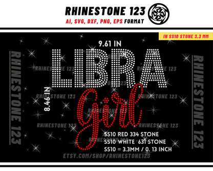 LIBRA GIRL RHINESTONE template, Zodiac Sign svg, Rhinestone Template for Tshirts, rhinestone template material, rhinestone ss10