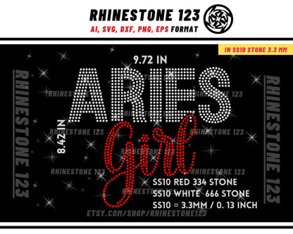 ARIES GIRL RHINESTONE template, Zodiac Sign svg, Rhinestone Template for Tshirts, rhinestone template material, rhinestone ss10