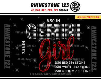 GEMINI GIRL RHINESTONE template, Zodiac Sign svg, Rhinestone Template for Tshirts, rhinestone template material, rhinestone ss10