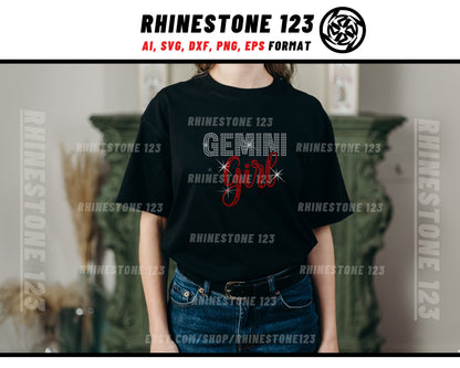 GEMINI GIRL RHINESTONE template, Zodiac Sign svg, Rhinestone Template for Tshirts, rhinestone template material, rhinestone ss10