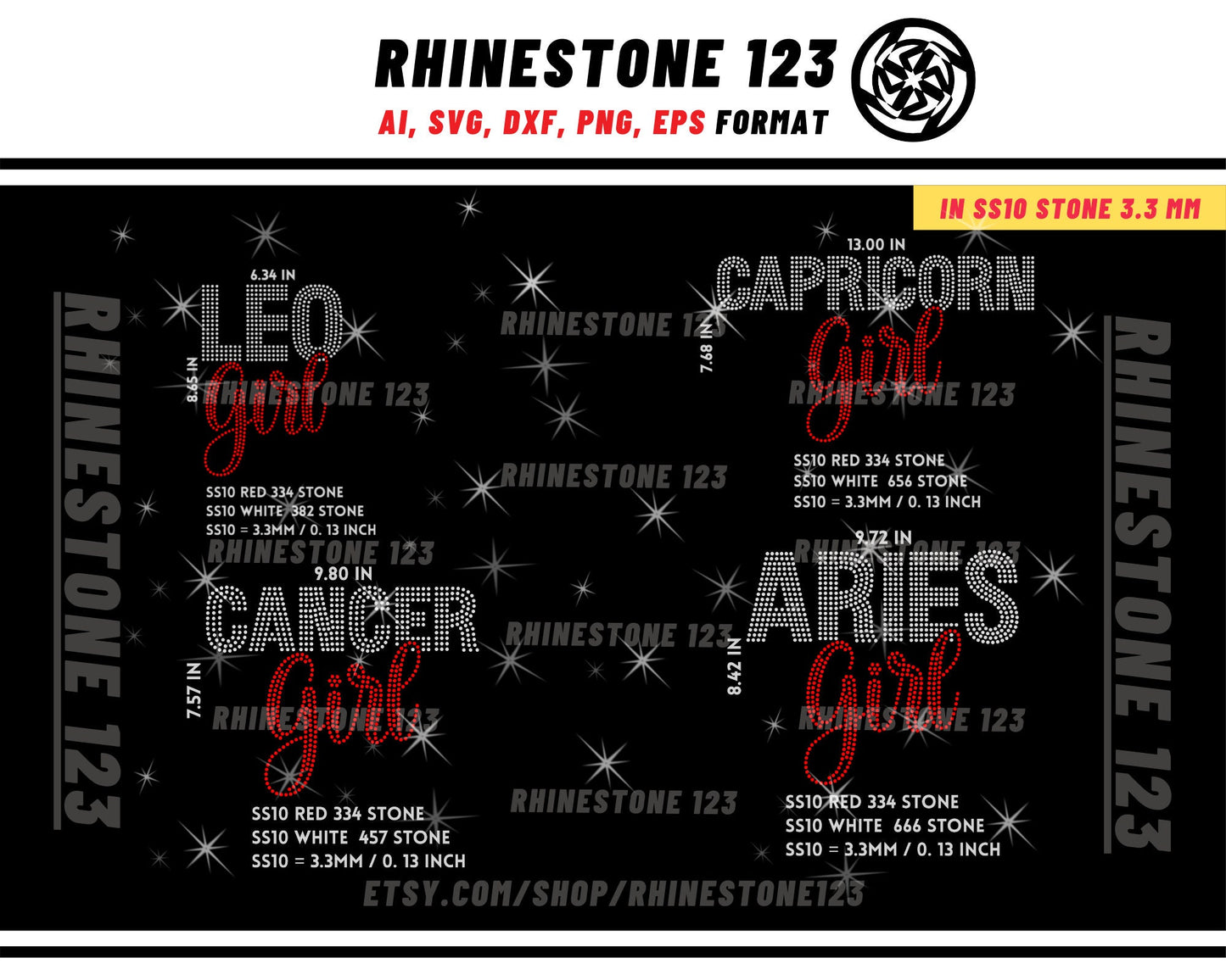 ALL Zodiac Sign rhinestone template BUNDLE 12 in 1 Rhinestone Template for shirts, rhinestone template material, Eps, Png, Ai, Dxf,