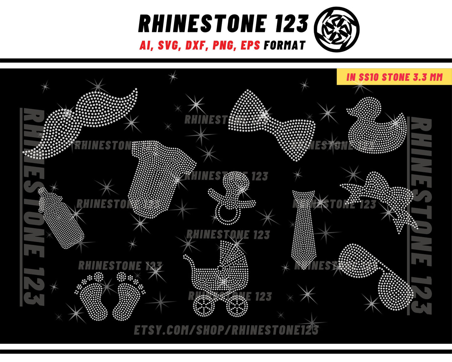 Baby rhinestone template, head bow rhinestone svg, sunglasses rhinestone svg, duck rhinestone svg, baby feet svg, rhinestone template bundle