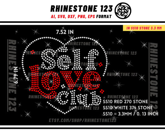 Self Love Club Rhinestone Template for Cricut rhinestone template material rhinestone 10ss Instant Download File svg eps png dxf ai cdr