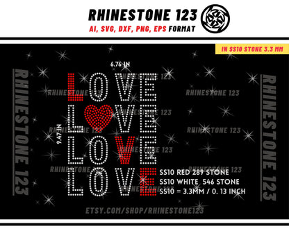 Diagonal Love Rhinestone Template for Cricut rhinestone template material rhinestone 10ss Instant Download File svg eps png dxf ai cdr