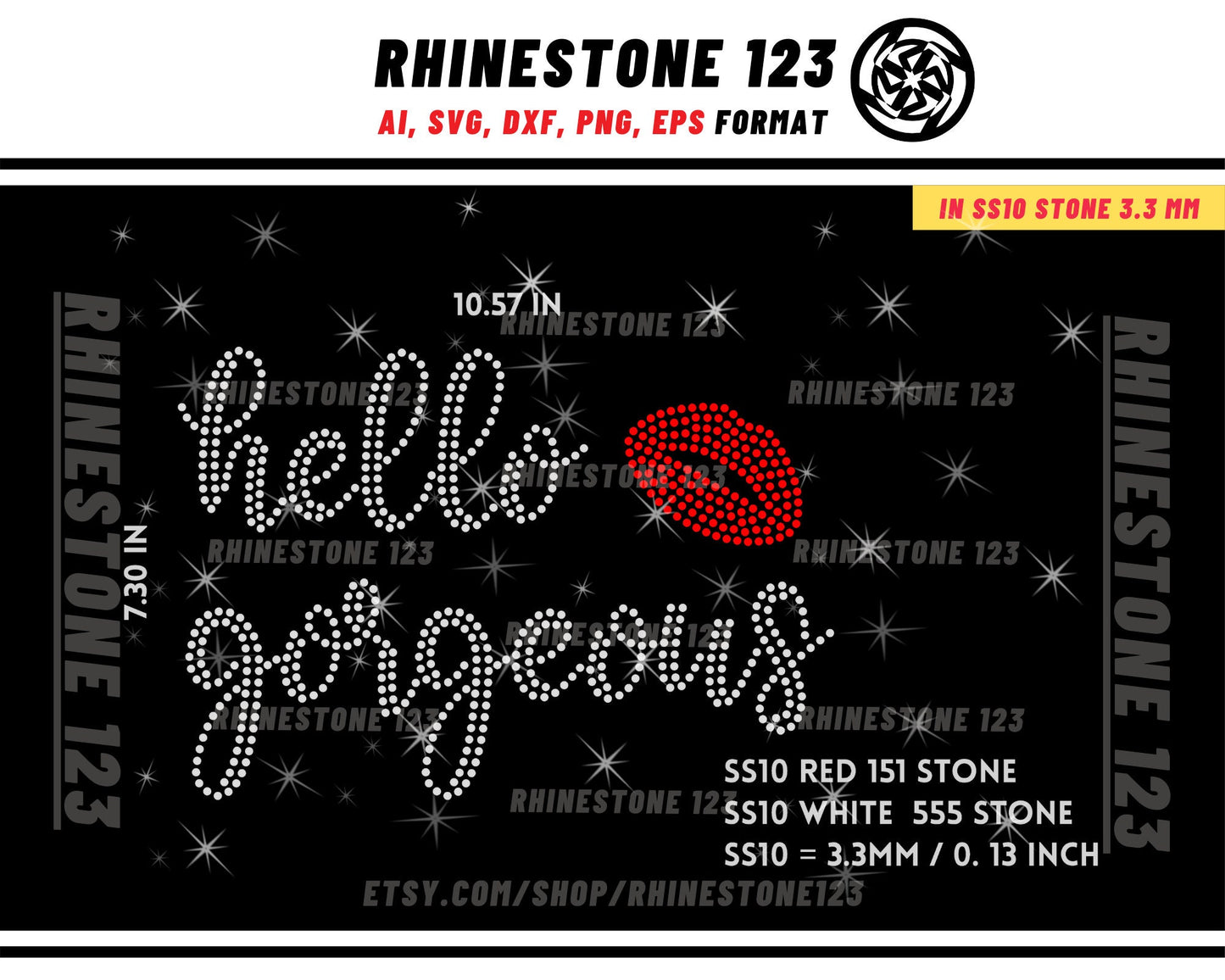 Hello Gorgeous Rhinestone Template for Cricut rhinestone template material rhinestone 10ss Instant Download File svg eps png dxf ai cdr lips