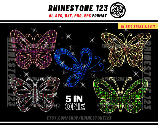 GROUP 1] 5 BUTTERFLIES RHINESTONE template Bundle Rhinestone Template for Cricut rhinestone template material rhinestone 10ss Download