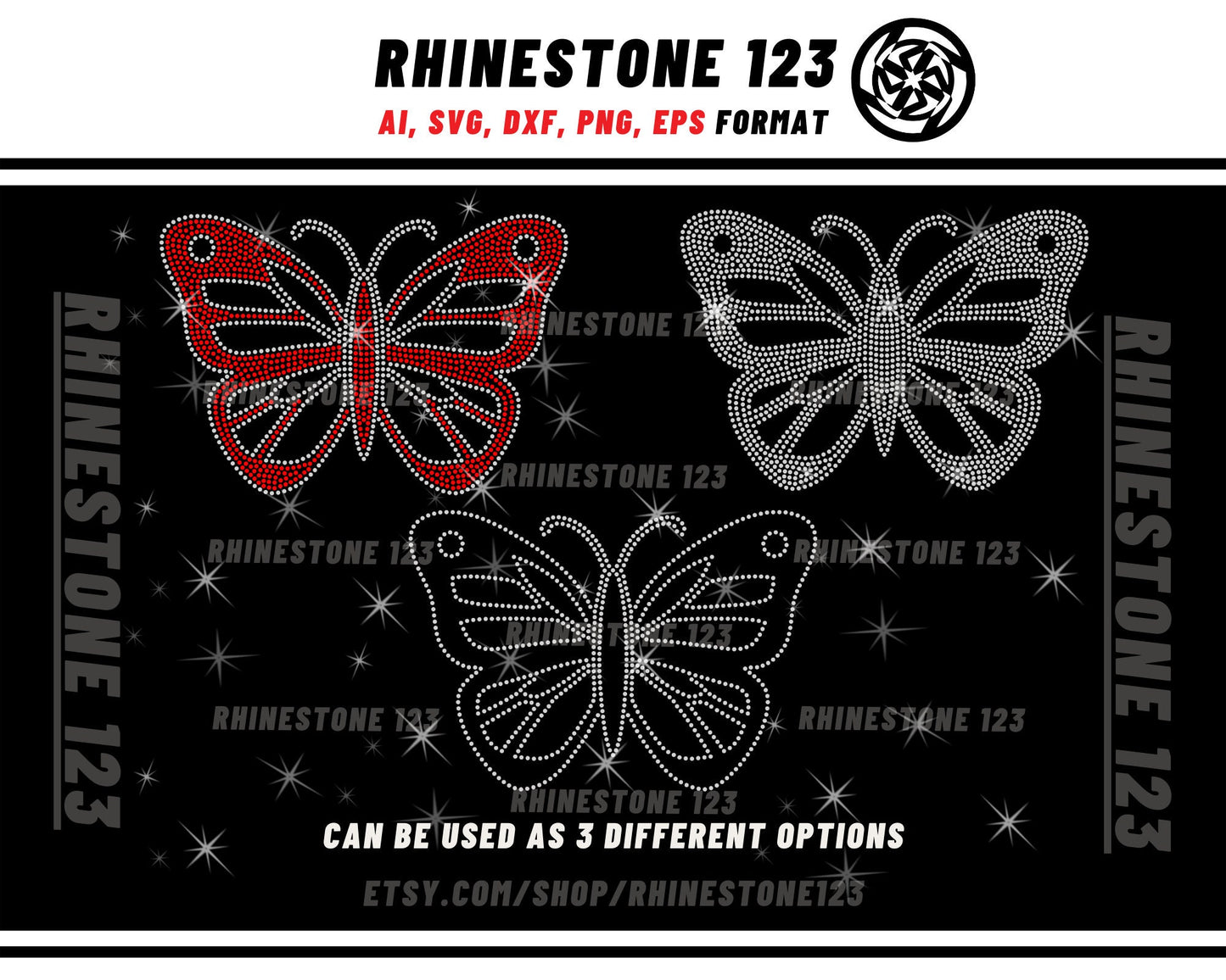 GROUP 3] 5 BUTTERFLIES RHINESTONE template Bundle Rhinestone Template for Cricut rhinestone template material rhinestone 10ss Download