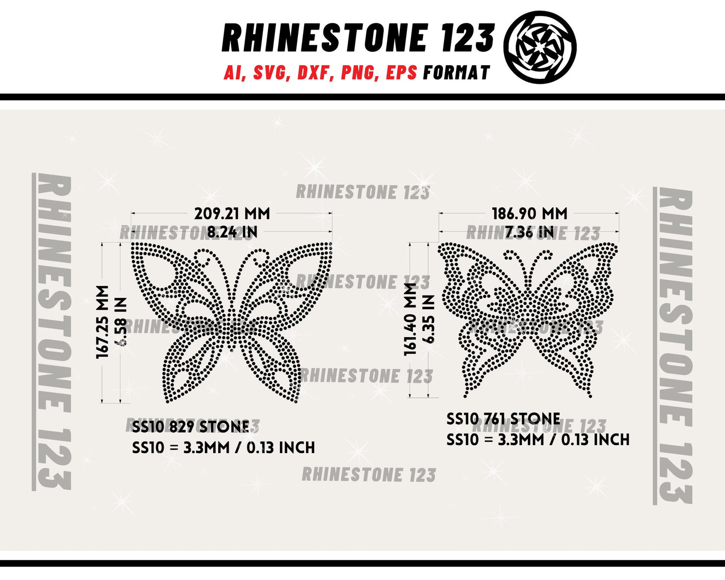 GROUP 2] 5 BUTTERFLIES RHINESTONE template svg Bundle Rhinestone Template for Cricut rhinestone template material rhinestone 10ss Download