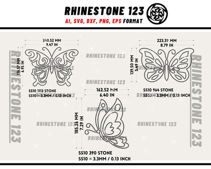 GROUP 3] 5 BUTTERFLIES RHINESTONE template Bundle Rhinestone Template for Cricut rhinestone template material rhinestone 10ss Download