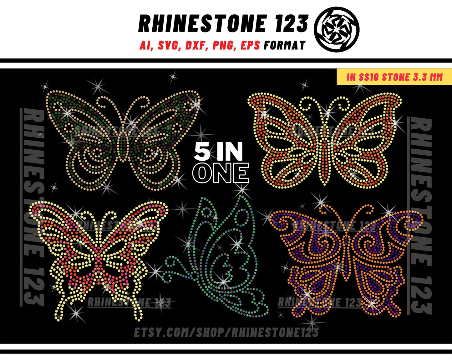 GROUP 3] 5 BUTTERFLIES RHINESTONE template Bundle Rhinestone Template for Cricut rhinestone template material rhinestone 10ss Download