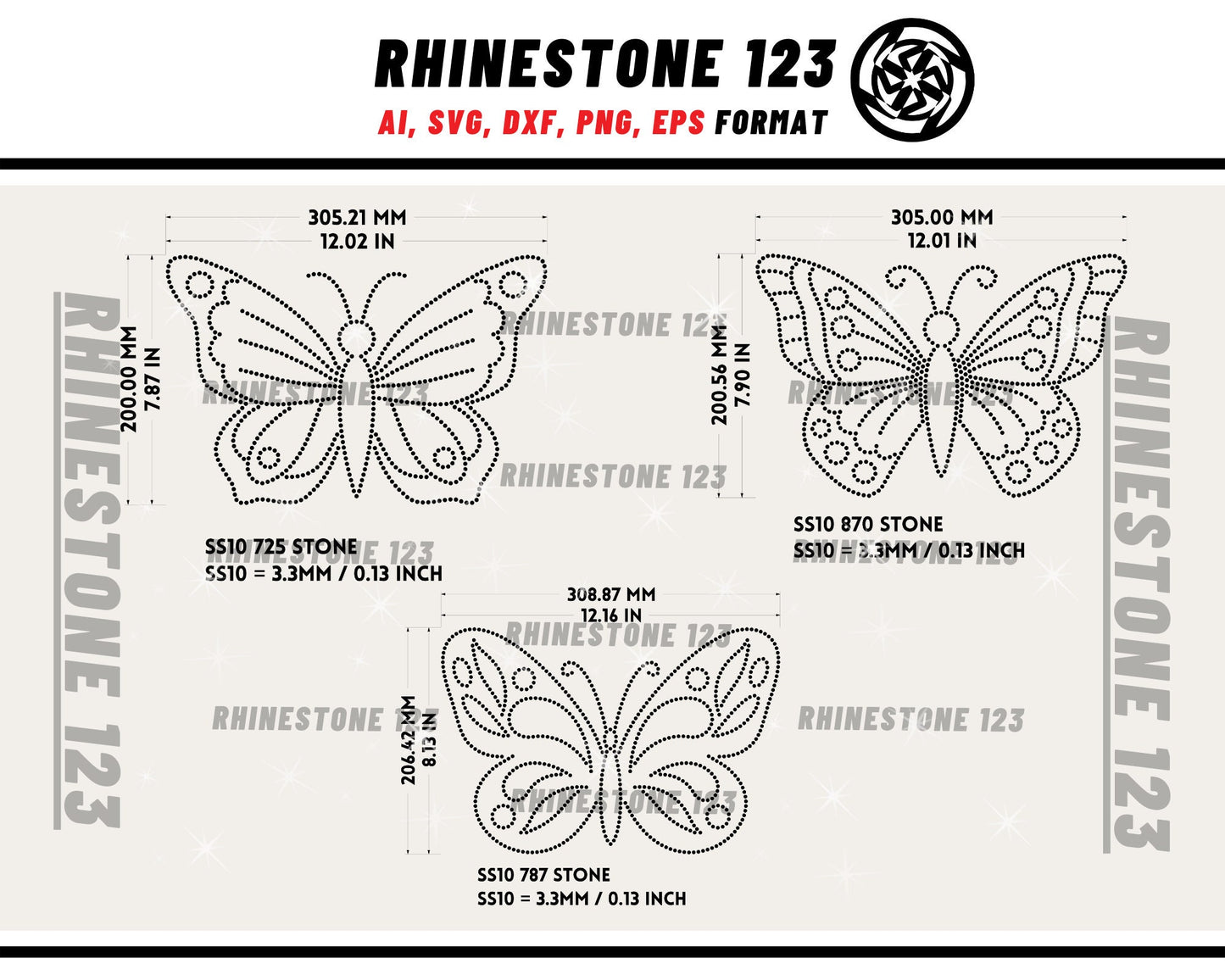 GROUP 5] 5 BUTTERFLIES RHINESTONE Template Bundle Rhinestone Template for Cricut rhinestone template material rhinestone 10ss Download