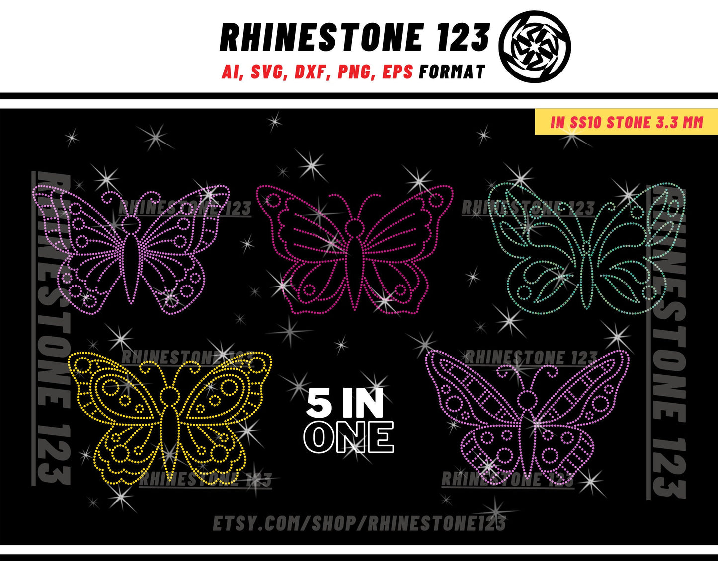 GROUP 5] 5 BUTTERFLIES RHINESTONE Template Bundle Rhinestone Template for Cricut rhinestone template material rhinestone 10ss Download