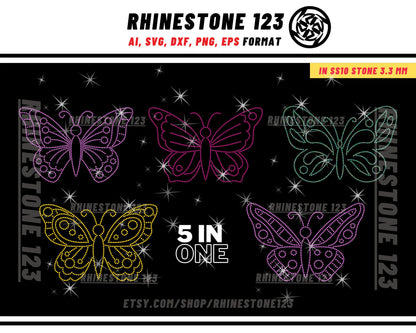 GROUP 5] 5 BUTTERFLIES RHINESTONE Template Bundle Rhinestone Template for Cricut rhinestone template material rhinestone 10ss Download