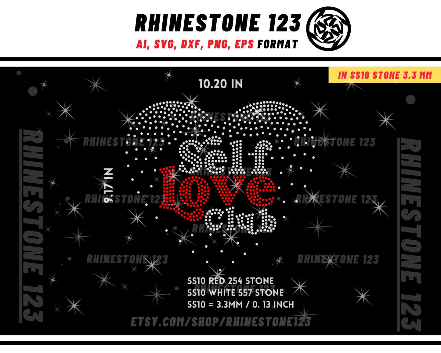 Heart Self Love Rhinestone Template for Cricut rhinestone template material rhinestone 10ss Instant Download File ai svg png cdr dxf eps