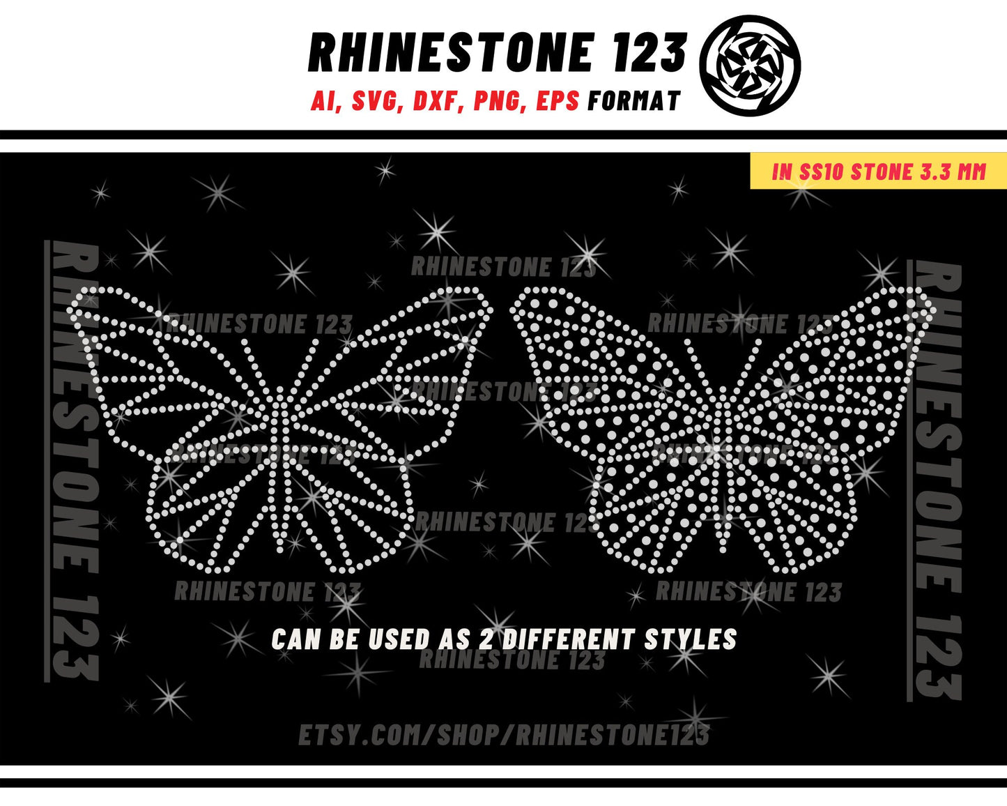 Geometric Butterfly Rhinestone Template for Cricut rhinestone template material rhinestone 10ss Instant Download File ai svg png cdr dxf eps