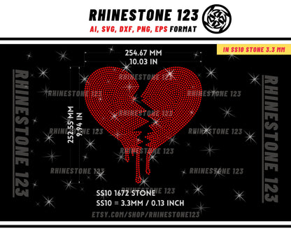 Broken DRIPPING HEART Rhinestone Template for Cricut rhinestone template material rhinestone 10ss Instant Download File ai svg png dxf eps