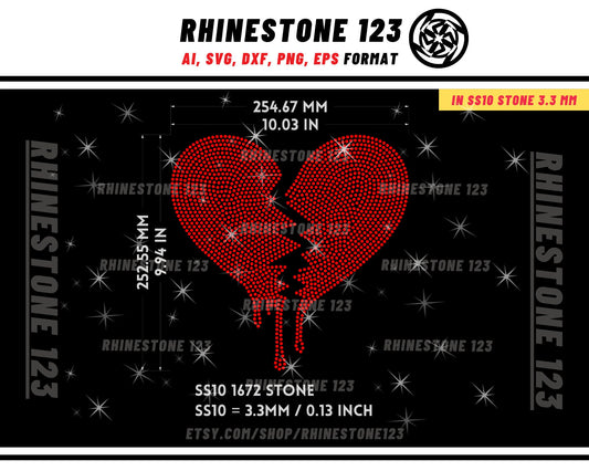 Broken DRIPPING HEART Rhinestone Template for Cricut rhinestone template material rhinestone 10ss Instant Download File ai svg png dxf eps