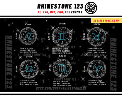 Zodiac rhinestone template BUNDLE 12 in 1 Rhinestone Template for shirts, rhinestone template material, Eps, Png, Ai, Dxf, CDR SVG