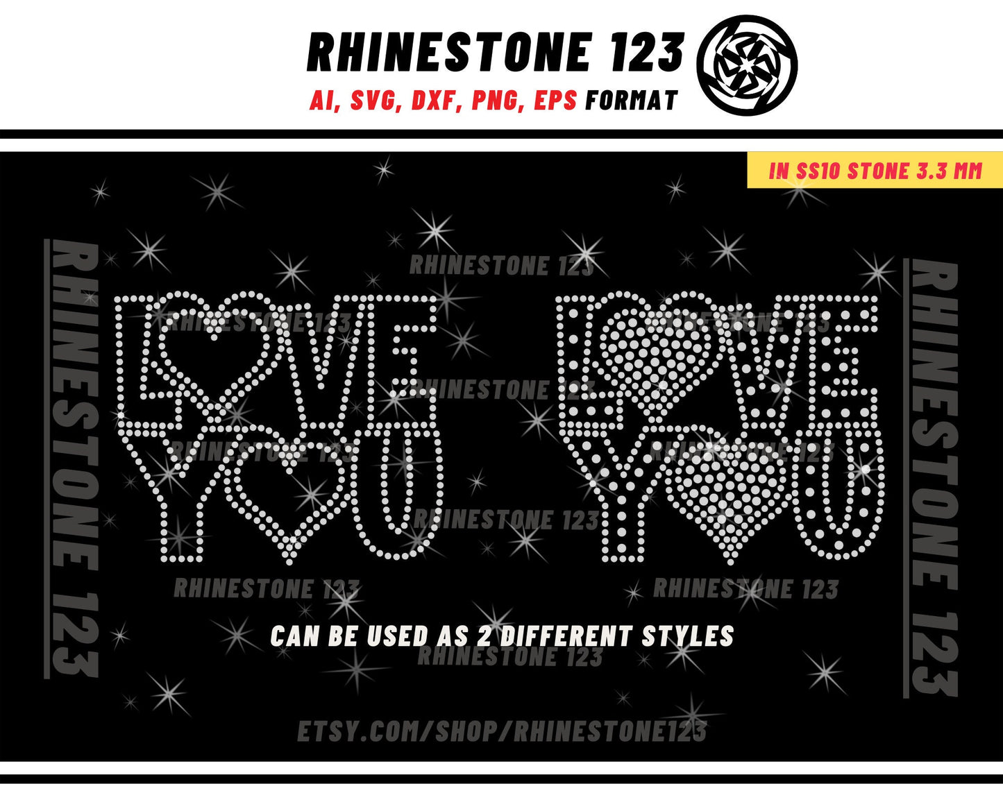 LOVE YOU Rhinestone Template for Cricut rhinestone template material rhinestone 10ss Instant Download File ai svg png cdr dxf eps