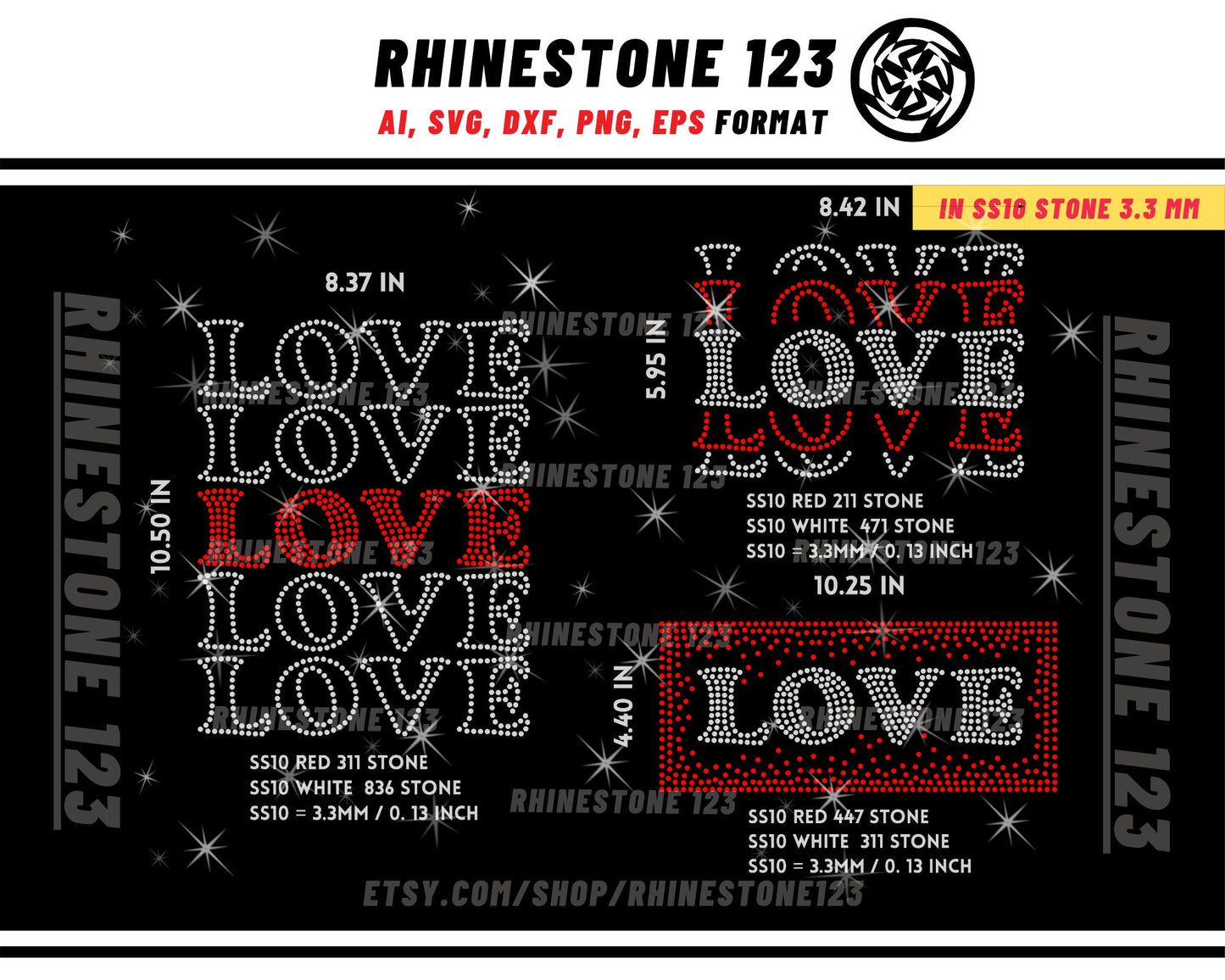 Tiled Love Rhinestone Templates for Cricut rhinestone template material rhinestone SS10 Instant Download File ai svg png cdr dxf eps