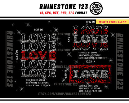 Tiled Love Rhinestone Templates for Cricut rhinestone template material rhinestone SS10 Instant Download File ai svg png cdr dxf eps