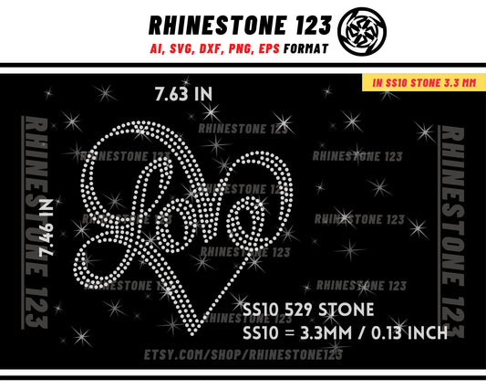 LOVE HEART Rhinestone Template for Cricut rhinestone template material rhinestone 10ss Instant Download File ai svg png cdr dxf eps