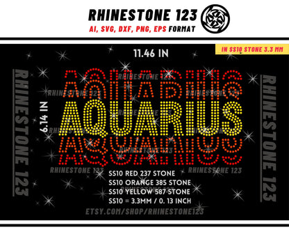Tiled AQUARIUS RHINESTONE template, Zodiac Sign svg, Rhinestone Template for Tshirts, rhinestone template material ss10, rhinestone projects