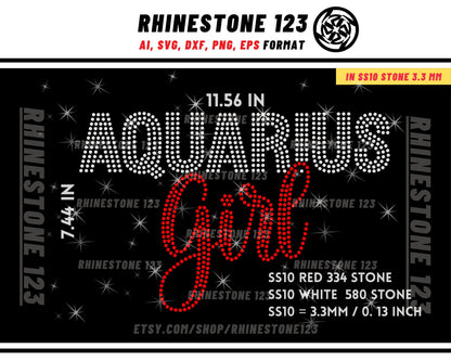 AQUARIUS GIRL RHINESTONE template, Zodiac Sign svg, Rhinestone Template for Tshirts, rhinestone template material, rhinestone ss10