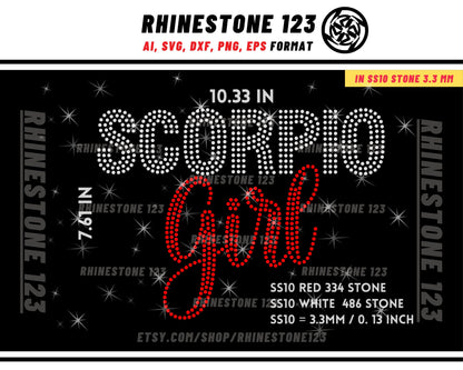 SCORPIO GIRL RHINESTONE template, Zodiac Sign svg, Rhinestone Template for Tshirts, rhinestone template material rhinestone ss10